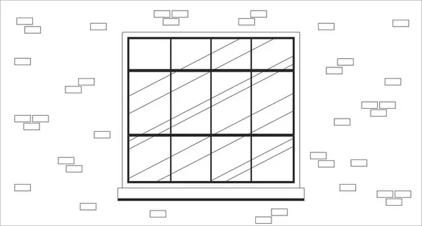 Tegel Byggnad Fönster Utanför Svart Och Vitt Tecknad Platt Illustration — Stock vektor