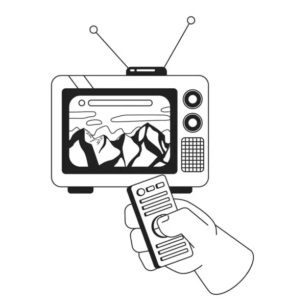 Karlı Dağ Zirvesi Lerin Televizyon Siyah Beyaz Illüstrasyon Konsepti Uzaktan — Stok Vektör