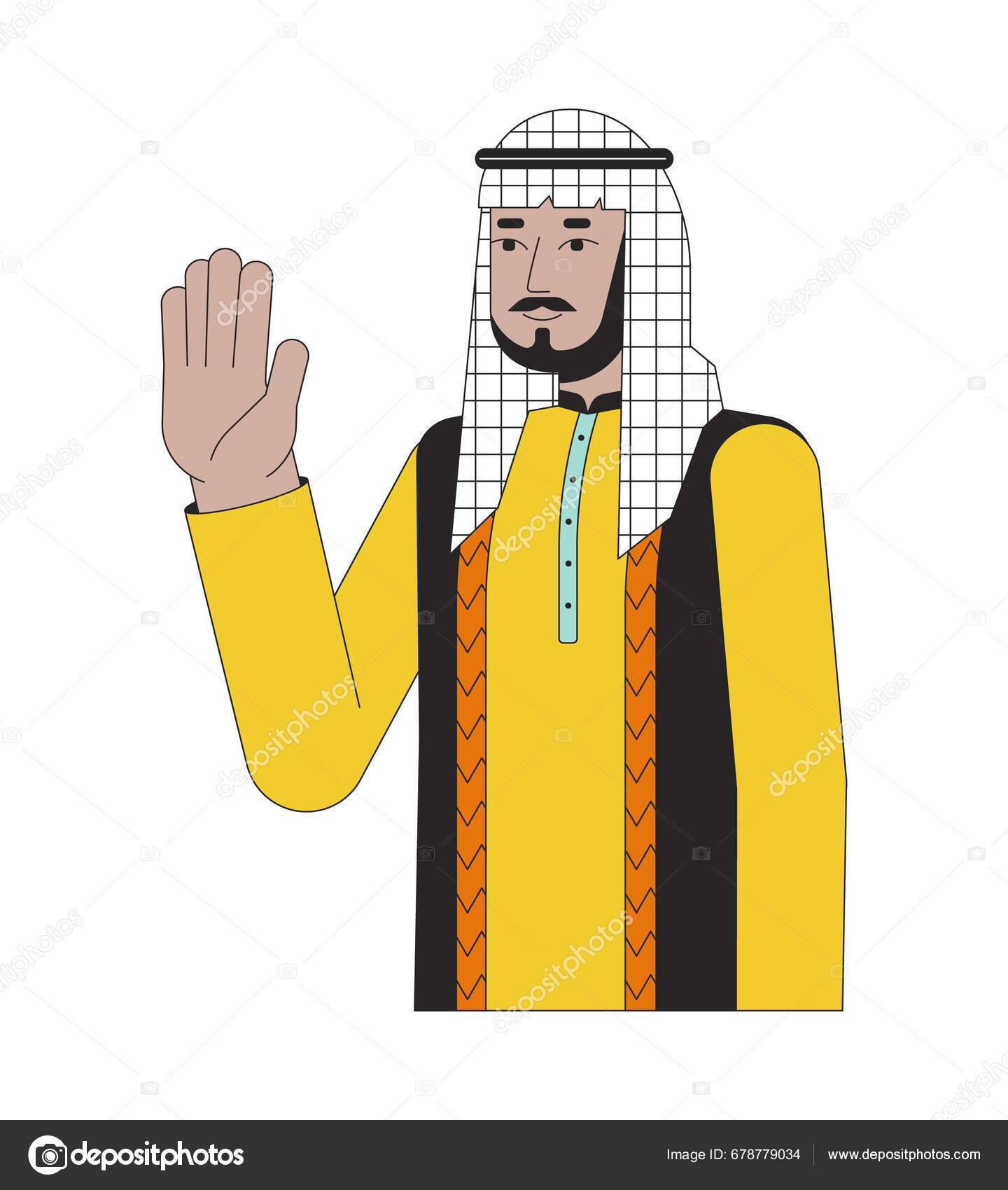 Homem Árabe Saudita Acenando Feliz Personagem Desenho Animado Linear  Dizendo Vetor de ©IMG visuals characters 678779034, image size:1440x1700