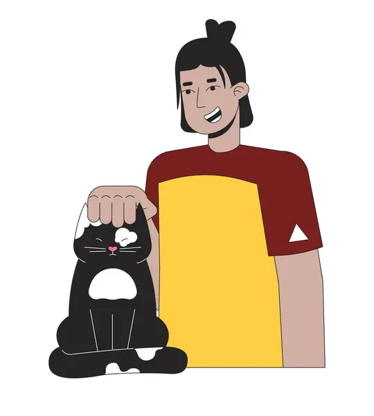 Adolescente Latino Cabeça Gato Arranhando Personagem Desenho Animado Linear Abrigo — Vetor de Stock