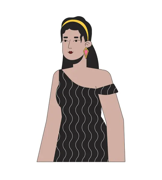 Schöne Hispanische Dame 70Er Jahren Inspirierte Kleidung Lineare Cartoon Figur — Stockvektor