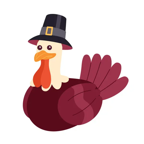Pilgrim Turkey Mascot Cartoon Character Poultry Bird Wearing Flat Topped — Stock Vector