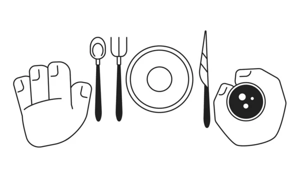 Cutlery Hands Holding Glass Overhead Cartoon Hands Outline Illustration Top — Stock Vector