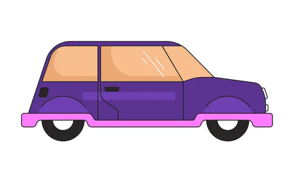 フェンダースカート付きレトロカー 2Dリニア漫画オブジェクト ヴィンテージの自動車側の隔離された線ベクトル要素白い背景 旅行色のフラットスポットイラストのためのオールドファッションの乗用車 — ストックベクタ