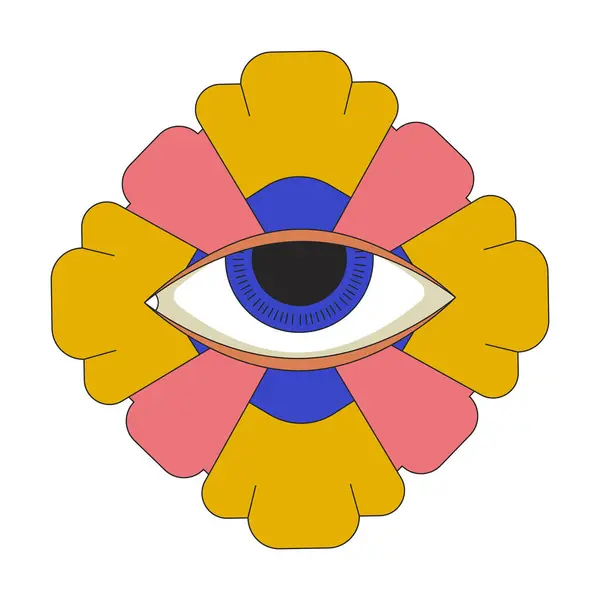 Planta Floração Com Objeto Desenho Animado Linear Eyeball Flor Enigmática — Vetor de Stock