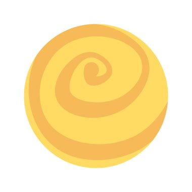 Dönen gezegen küresi 2D karikatür nesnesi. Kozmik küre spiral izole vektör ögesi beyaz arkaplan. Kum girdabı dış gezegen. Gezegen keşfi. Fantezi yüzey rengi düz nokta çizimi