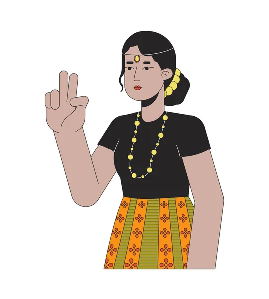Pokój Znak Dziewczyna Indyjskiej Biżuterii Głowy Liniowej Postaci Kreskówek Południowo — Wektor stockowy
