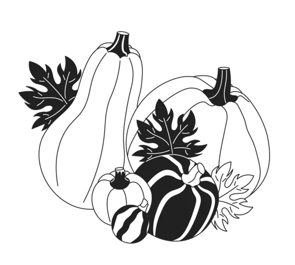 Maple Lascia Zucche Bianco Nero Oggetto Cartone Animato Ringraziamento Gourds — Vettoriale Stock