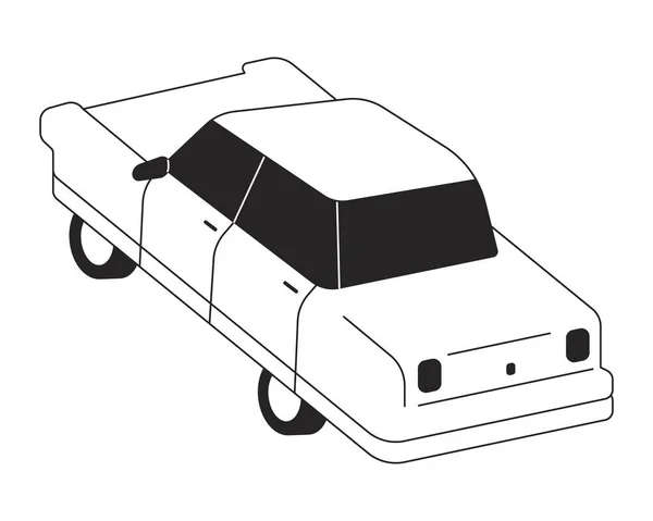 Old Car Rushing Forward Black White Line Cartoon Object Retro — Stock Vector