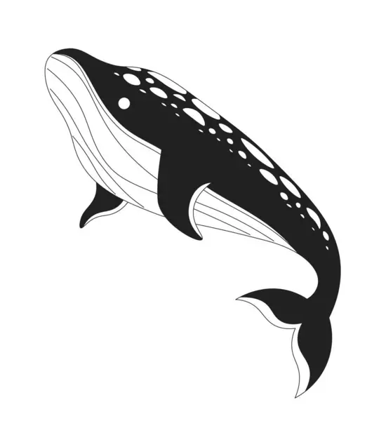 Whale Humpback Underwater Black White Cartoon Character Giant Sea Creature — Stock Vector