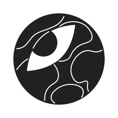 Siyah-beyaz renkli, siyah-beyaz renkli, kavramsal nesneli kara lekeli gezegen. İğneleyici ruh hali olan kozmik küre izole vektör ana hatları. Sinirli uzaylı monokromatik düz nokta çizimi kavramı