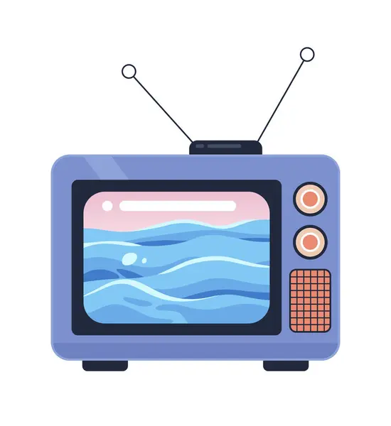 Okyanus Dalgaları Eski Bir Karikatür Nesnesinde Eski Moda Retro Televizyon — Stok Vektör