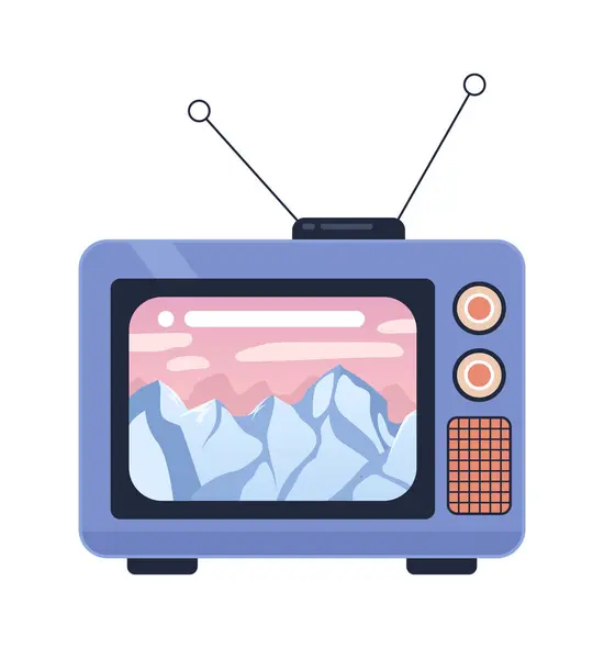1980 Lerin Karikatür Nesnesinde Dağlar Sallanıyor Eski Moda Retro Televizyon — Stok Vektör