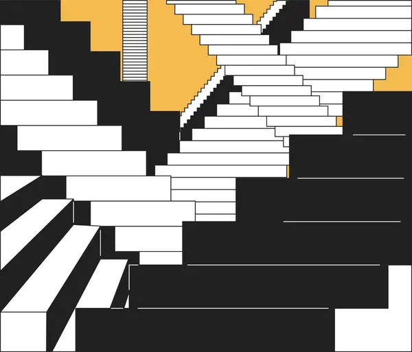 Merdivenler Labirent Soyutlaması Siyah Beyaz Çizim Konsepti Gizemli Geometrik Mimari — Stok Vektör