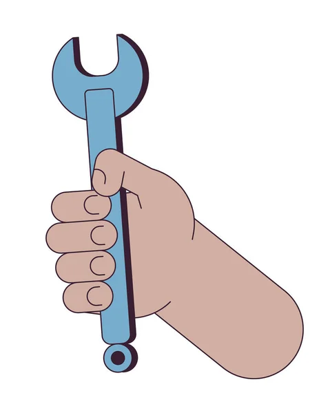 Klíč Drží Lineární Kreslený Znak Ruční Ilustrace Nástroj Handyman Obrys — Stockový vektor