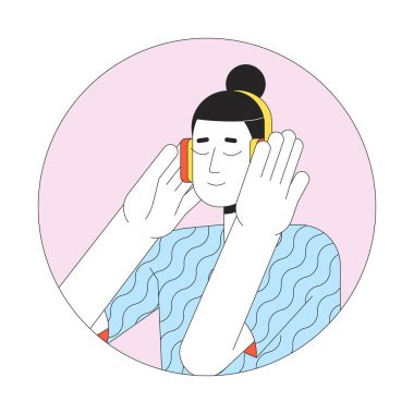Soğutucu kulaklıklar Asyalı adam 2D çizgi vektör avatar çizimi. Müzik dinleyen Koreli adam çizgi film karakteri suratından daha iyi. Müzik aşığı düz renk kullanıcı profili resmi izole edildi