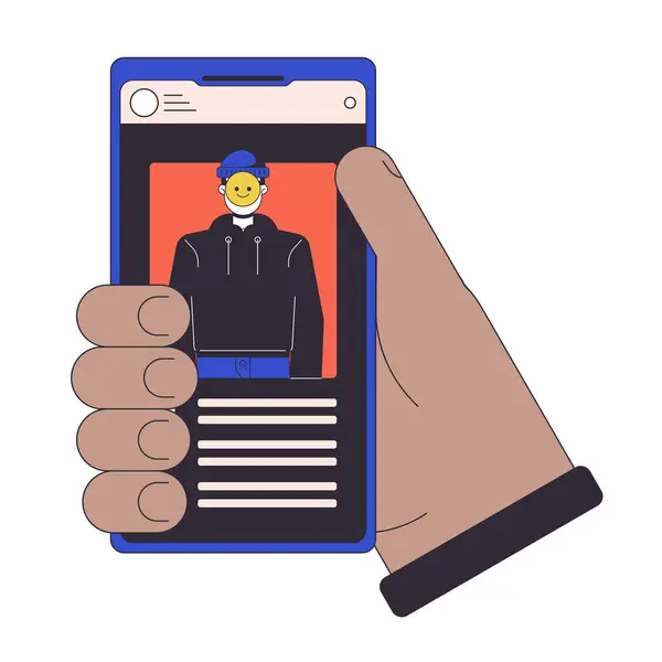 Stealing Identity Smartphone Flat Line Concept Vector Spot Illustration Cybercrime — Stock Vector