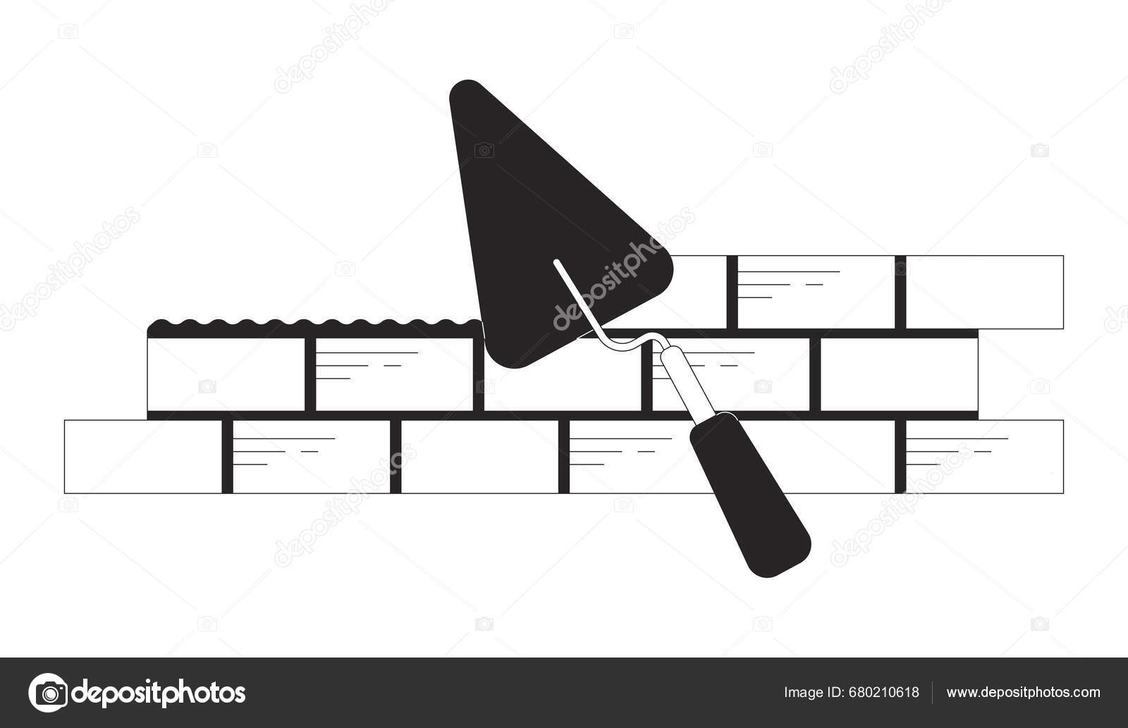 砖头上镶嵌着黑白相间的二维线条卡通人物砖墙建造砖头结构隔离向量概要项房屋建筑工地单色平面插画图库矢量图©IMG visuals characters  680210618, image size:1600x1033
