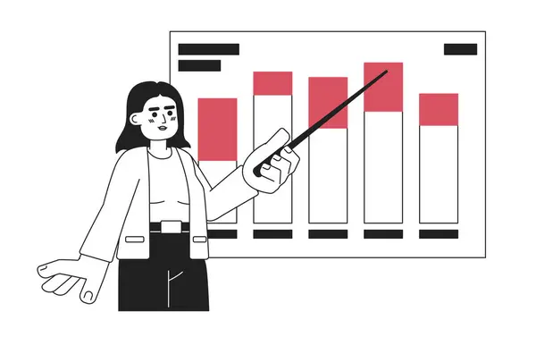 Conference Business Speaker Woman Black White Cartoon Flat Illustration Board — Stock Vector