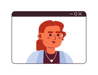 Video, İspanyol yetişkin kadın 2D çizgi film karakteri diyor. Beyaz arka plan izole edilmiş dişi latin ekran girişimcisi. Video konferansı iş konuşmacısı düz nokta illüstrasyonu