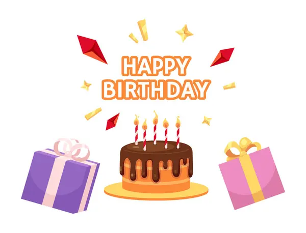 Buon Compleanno Ecard Disegno Biglietto Auguri Candele Torta Compleanno Colorato — Vettoriale Stock