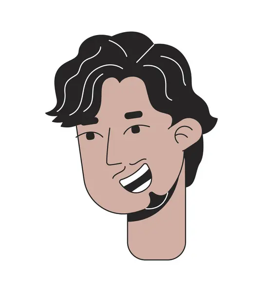 Carefree South Asian Adult Man Bearded Linear Cartoon Character Head — Stock Vector
