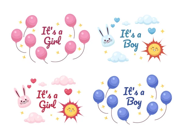 Gender Reveal Baby Shower Ecards Greeting Cards Design Set Its — Stock Vector