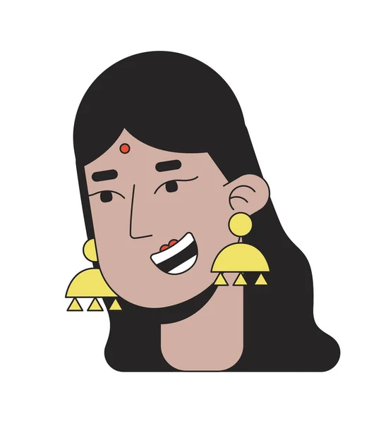 Traditionele Hindoe Vrouw Glimlachende Lineaire Cartoon Karakter Hoofd Indiase Bruid — Stockvector
