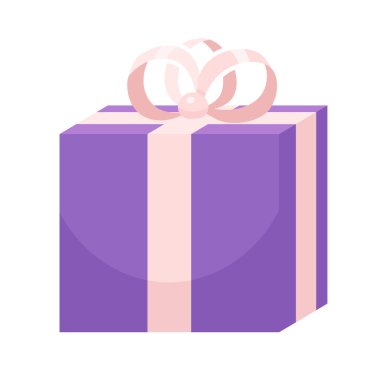 Hediye kutusu 2D karikatür nesnesi. Ribbon Christmas izole edilmiş vektör öğesi beyaz arkaplan. Düğün hediyelik kutusu. Anneler Günü 'ne minnettarız. Çevrimiçi mağaza tanıtım rengi düz nokta illüstrasyonuName