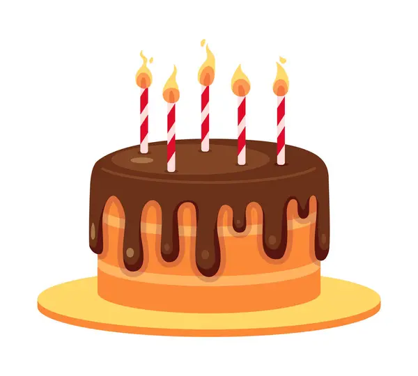 Torta Compleanno Candele Accese Oggetto Cartone Animato Buon Compleanno Dessert — Vettoriale Stock