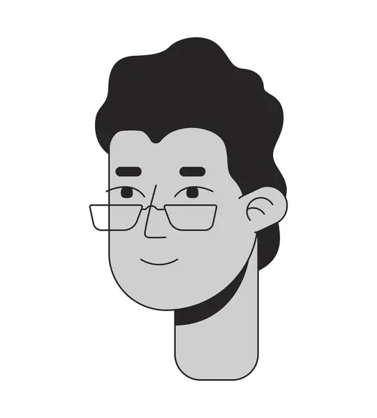Smiling Indian Man Wearing Eyeglasses Black White Line Cartoon Character — Stock Vector