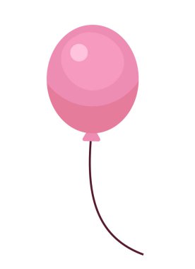 Pembe balon yüzen 2D karikatür nesnesi. Sürpriz parti dekorasyonu izole edilmiş vektör ögesi beyaz arka plan. Eğlence. İpli şenlikli balon. Çocuk doğum rengi düz nokta illüstrasyonunu kutla