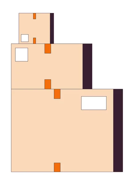 三个纸板箱金字塔堆叠成二维线性卡通物体 取消航运物流孤立线向量元白色背景 堆装移动盒传递颜色平整的点画 — 图库矢量图片