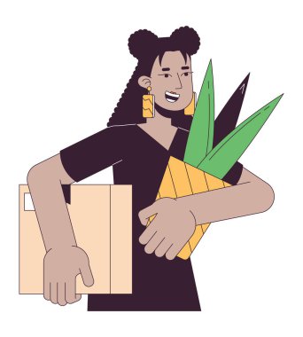 Latin Amerikalı kadın 2D çizgi film karakterini bıraktığı için mutlu. İspanyol kadın, izole edilmiş hat vektörü beyaz geçmişini bırakıyor. Neşeli istifa rengi düz nokta illüstrasyonu