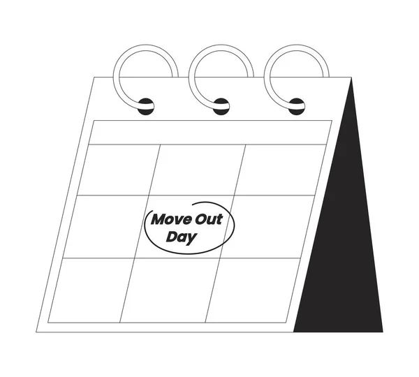 Moving Out Day Calendar Page Flip Black White Line Cartoon — Stock Vector