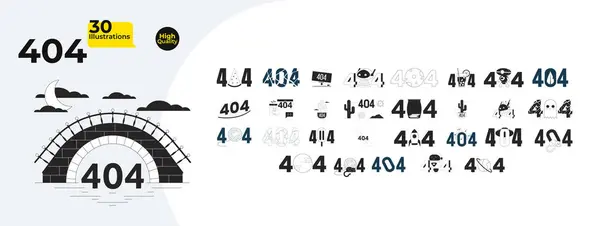 Уникальные Творческие Черно Белые 404 Ошибки Изолировали Иллюзии Робототехника Ракетное — стоковый вектор