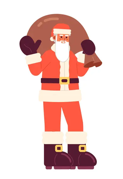 Geschenktüte Weihnachtsmann Winkt Hand Cartoon Flache Illustration Frohe Weihnachten Bärtiger — Stockvektor