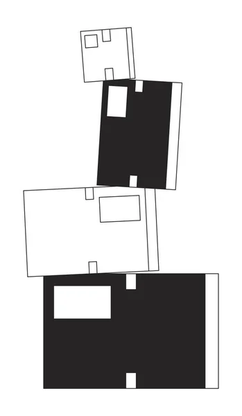 黒と白の2Dライン漫画のボール紙箱の安定した山 不安定な積み重ねられた小包はベクトル アウトライン項目を隔離しました さまざまな配置パッケージ モノクロマティックフラットスポットイラスト — ストックベクタ