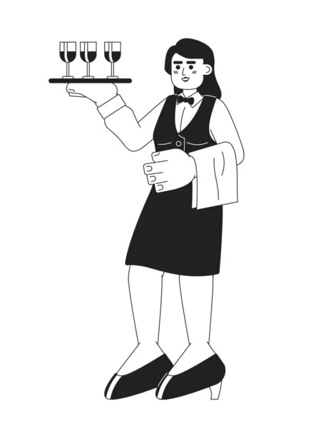 Serveuse Restaurant Noir Blanc Dessin Animé Plat Illustration Serveur Hôtesse — Image vectorielle