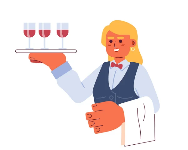 Caucasian Young Adult Woman Wine Server Cartoon Character European Waitress — Stock Vector
