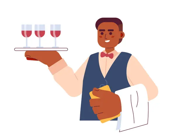 Wine Steward African American Male Cartoon Character Sommelier Man Black — Stock Vector