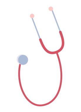 Doktor Stetoskop 2D karikatür nesnesi. Tıbbi cihaz izole edilmiş vektör ögesi beyaz arkaplan. Pratisyen hödük. Kalp atışlarını dinleyen tıbbi muayene düz nokta illüstrasyonu