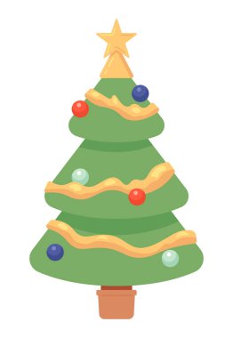 Baubles Noel ağacı 2D çizgi film nesnesi. Yeni yıla özen göster. Dekorasyonlar xmas ağacı izole vektör ögesi beyaz arkaplan. Şenlikli bir kutlama. X mas köknar süsleme rengi düz nokta illüstrasyonu