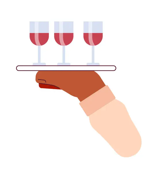 Wine Glasses Tray Holding Cartoon Character Hand Illustration Drinks Wineglasses — Stock Vector