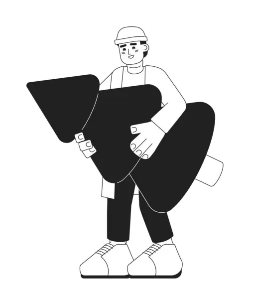Winter Bovenkleding Kaukasische Man Met Spar Zwart Wit Stripfiguur Man — Stockvector