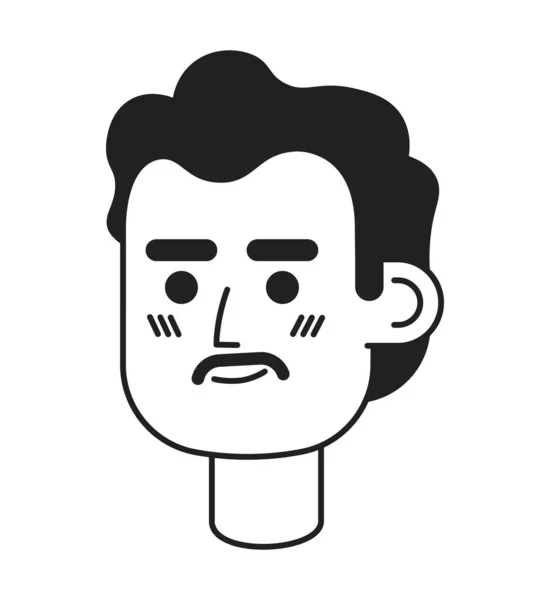 中成年的墨西哥男子黑色和白色2D矢量的图像 胡子男性拉丁裔美国人轮廓卡通人物脸隔离 胡须微笑扁平的用户形象 — 图库矢量图片