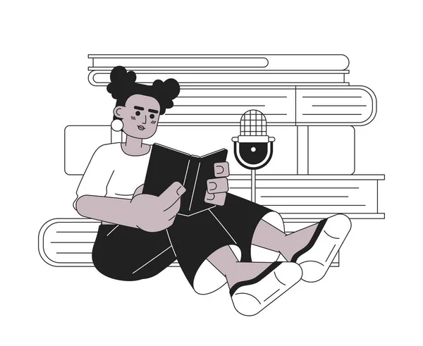 Audiobook Narrator Black White Illustration Concept Book Storytelling Woman African — Stock Vector