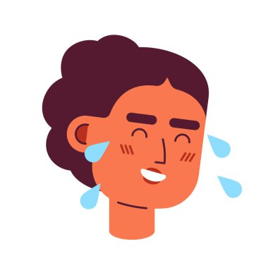 Orta Doğulu kadın 2D vektör avatar illüstrasyonunun göz yaşları. Gülen kadın çizgi film karakteri portresi. Beyaz arkaplanda izole edilmiş düz renk kullanıcı profili resmi