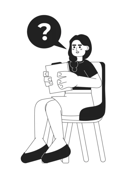 Entrevistador Mulher Indiana Fazendo Pergunta Personagem Desenho Animado Preto Branco — Vetor de Stock