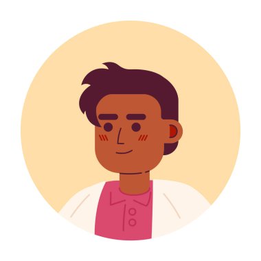 Afrikalı Amerikalı adam rahatça 2D vektör avatar çizimine baktı. Siyahi bir gencin karikatür karakteri portresi. Vesikalık günlük kıyafet düz renk kullanıcı profili resmi beyaz üzerine izole edildi